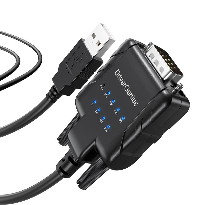 DriverGenius SerialPulseX USB to Serial RS232 DB9 Adapter Cable with 9 x LED Indicators - Prolific PL2303GC - Compatible with Windows 11, macOS 15, Linux (USB232A-E-A, 3ft/1m) - Image 1